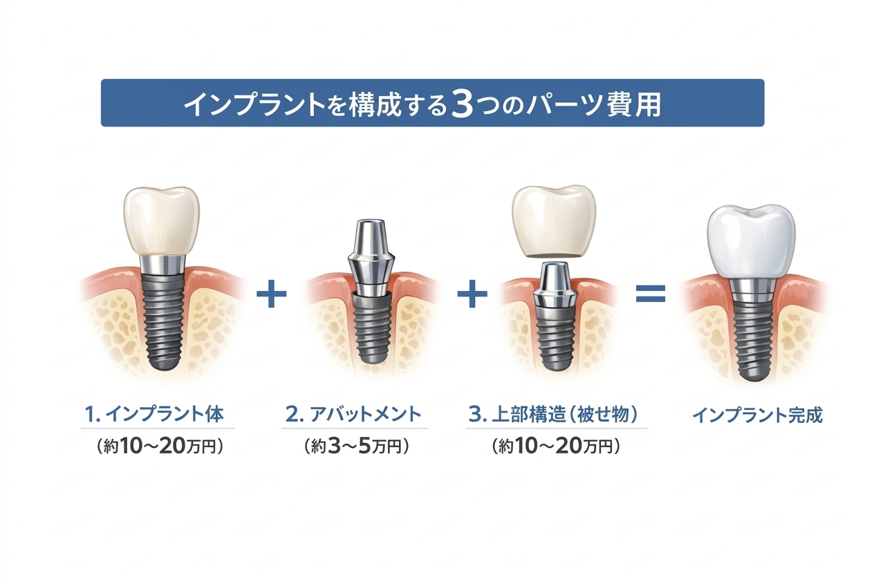 インプラントを構成する3つのパーツ費用