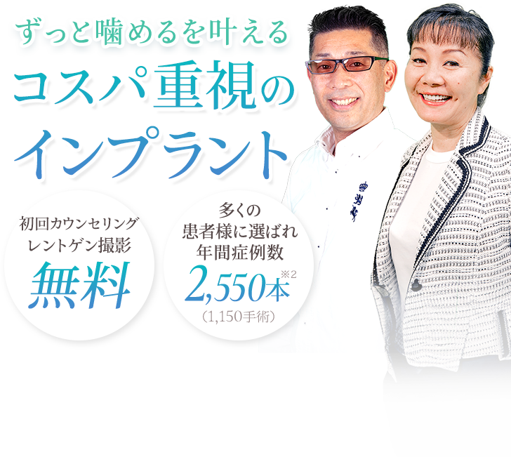 初回カウンセリング・レントゲン撮影無料 多くの患者様に選ばれ年間症例数2,550本(1,150手術)